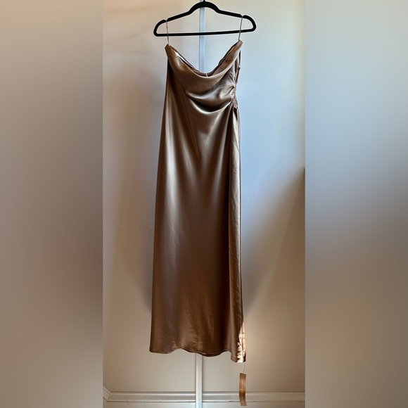 NEW Reformation Nevaeh Satin Midi Dress Sz XL Chanterelle Brown Cutout - Picture 2 of 9